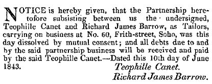 Notice - Teophille Canet and Richard James Barrow, London Gazette